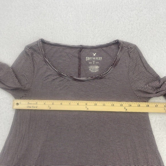 American Eagle Shirt Womens XS Soft & Sexy Purple Gray Striped Short Sleeve - Picture 7 of 12
